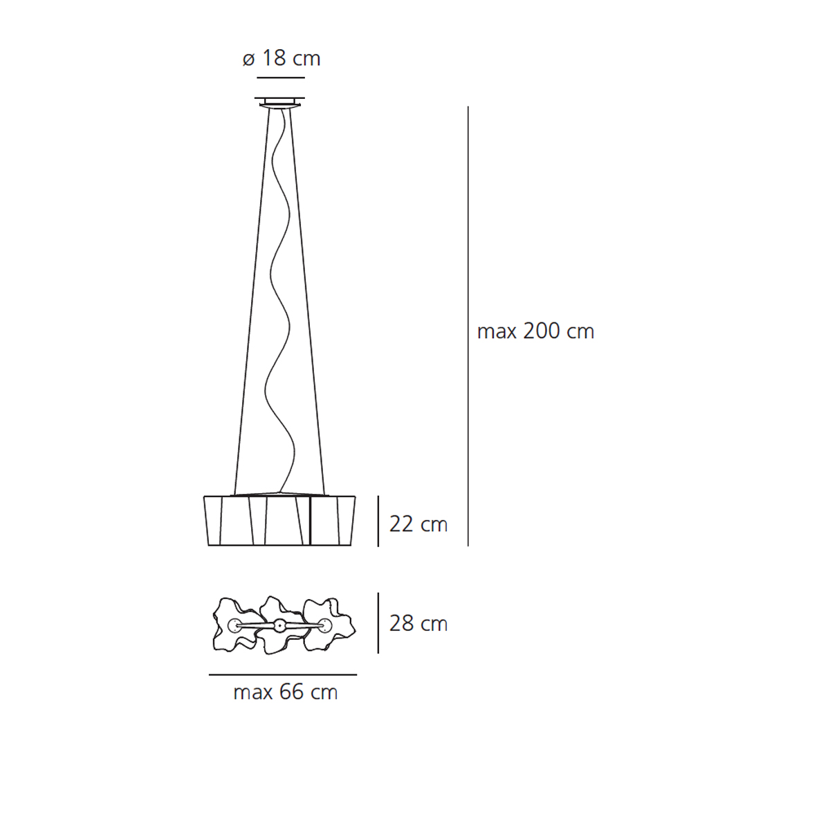 Artemide Logico Mini Sospensione, 3 in linea, Maßzeichnung