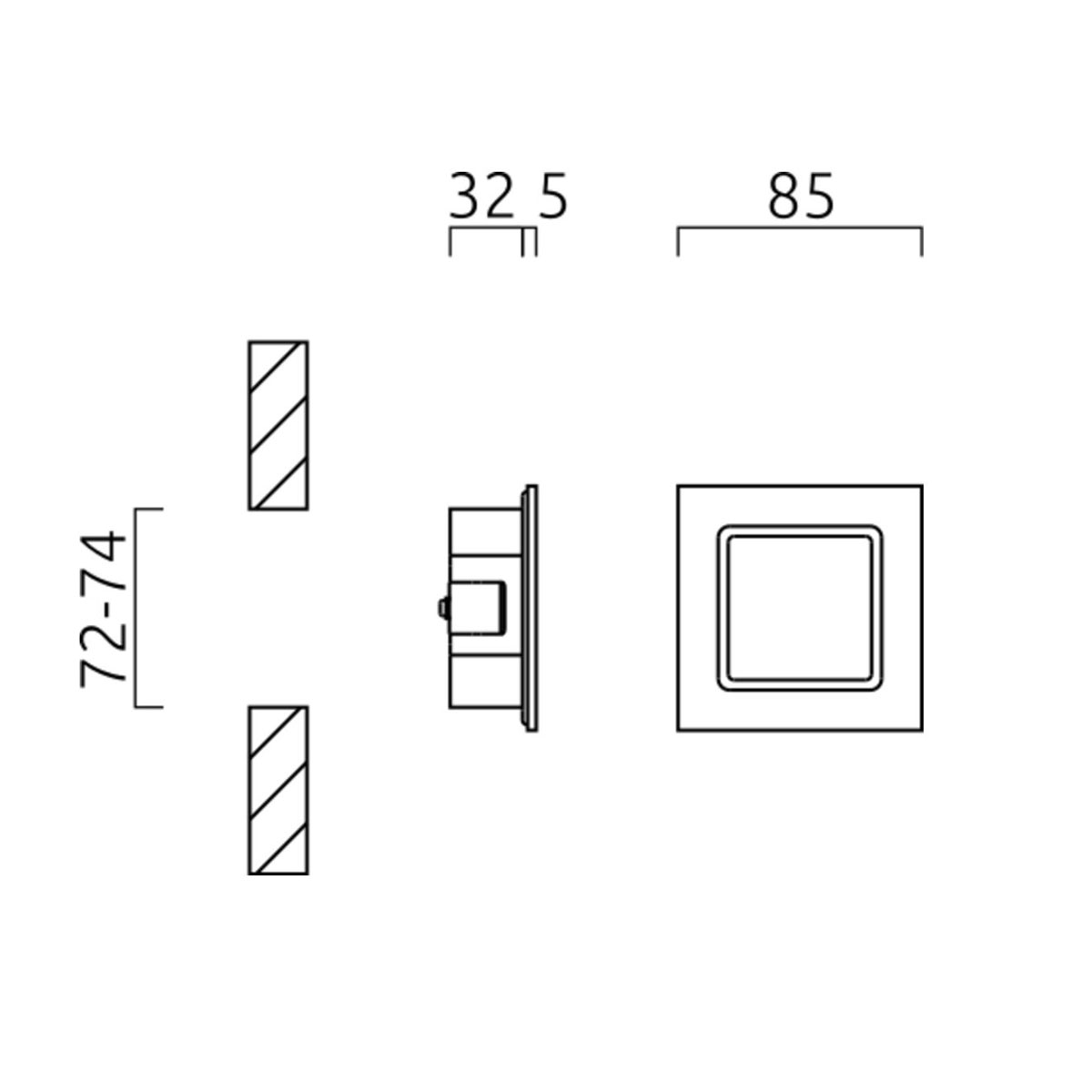 Helestra Sent LED Wandeinbauleuchte, Maßzeichnung