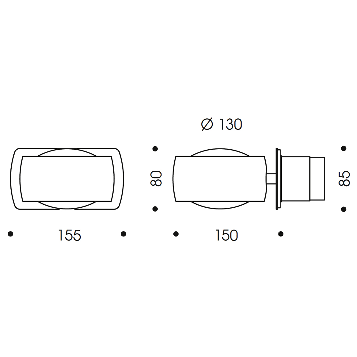 Oligo Grace LED Wandeinbauleuchte, Taster (8 Modi), Maßzeichnung