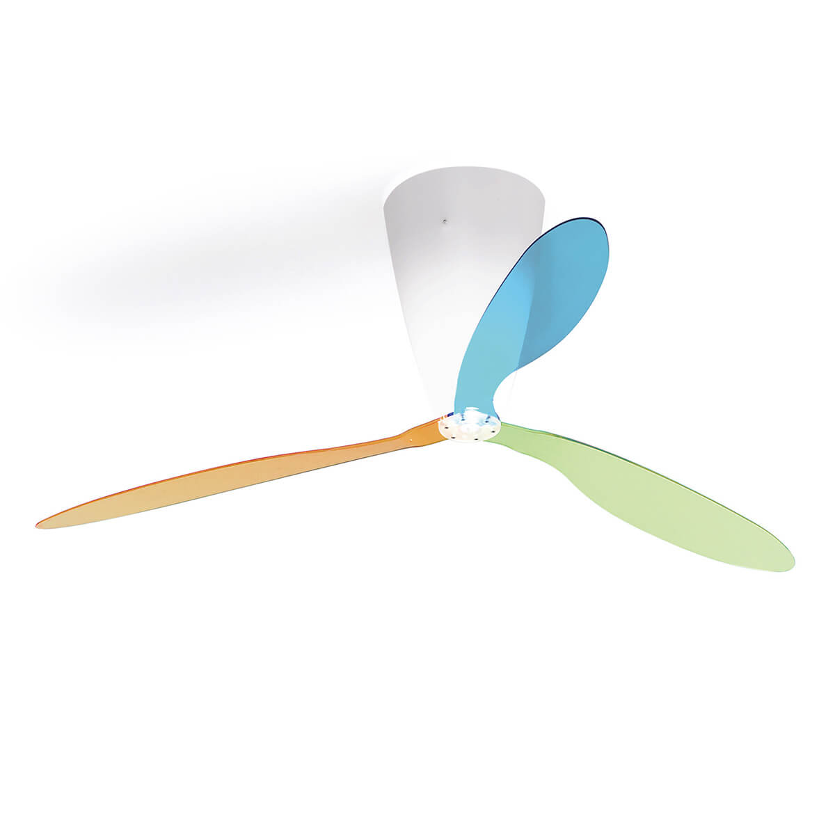 Luceplan Blow Soffitto Deckenventilator mit Licht, Flügel: Farbmix (blau, grün, orange)