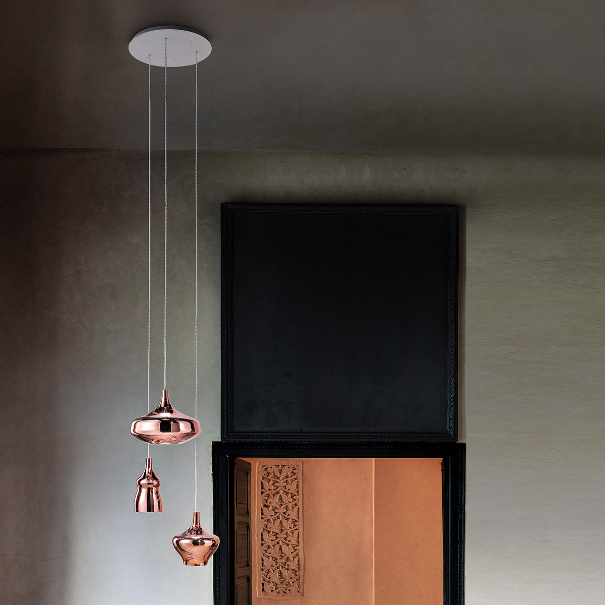 Lodes Nostalgia Glas Small/Medium/Large LED Pendelleuchte 3-flg., Chrom - Rose Gold