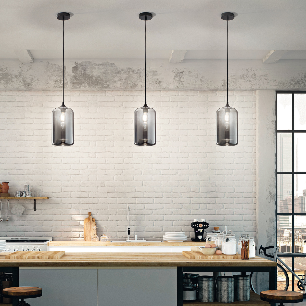 Fabas Luce Silo Pendelleuchte, grau transparent