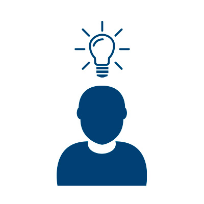 Icon Vorbereitung mit Person und Glühbirne für die Lichtberatung