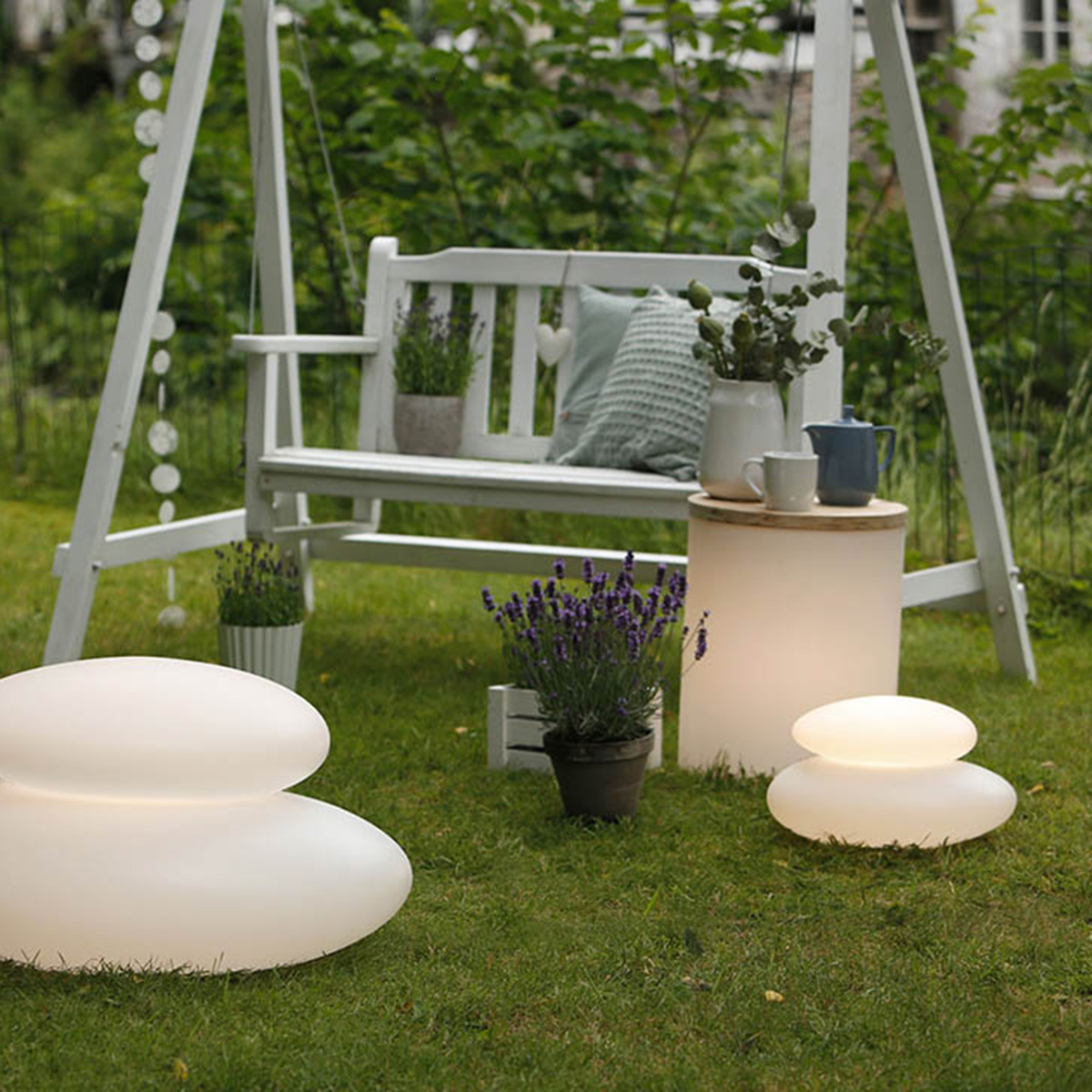8 seasons design Shining Stone XL Dekoleuchte, weiß, und 8 seasons design Shining Stone Dekoleuchte, weiß