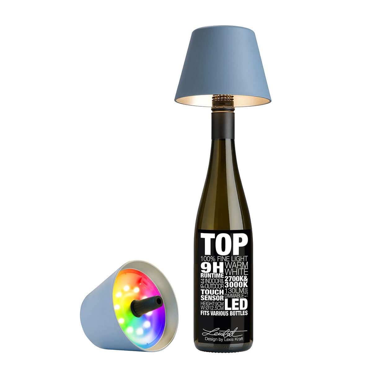Sompex Top 2.0 RGB LED Akkuleuchte & Flaschenaufsatz, blau