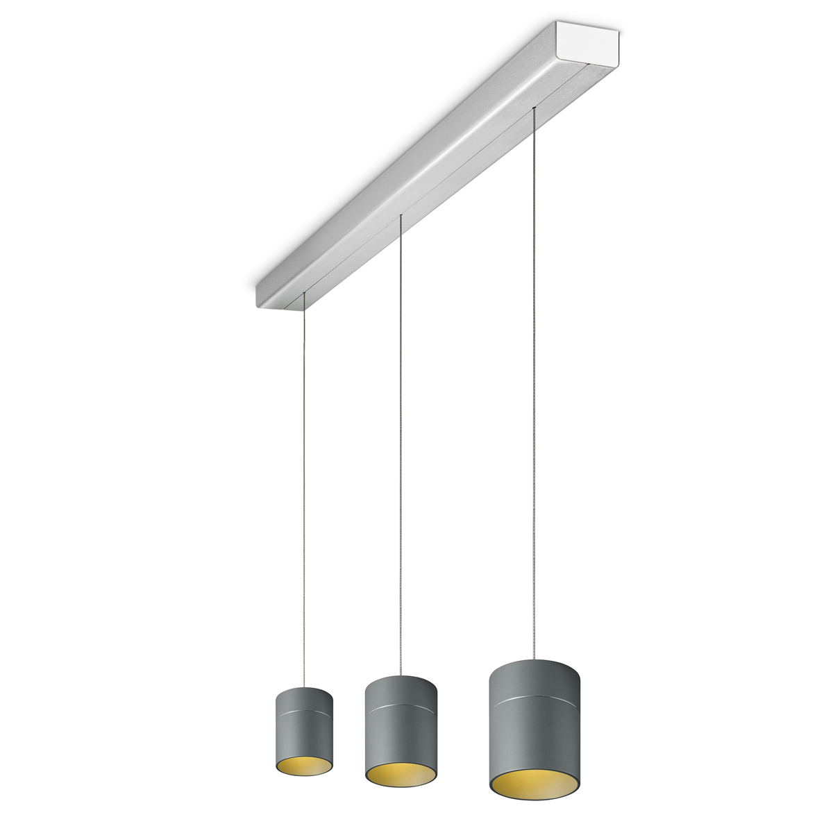 Oligo Tudor M LED Pendelleuchte, 3-flg., TW, unsichtbare Höhenverstellung, Baldachin: Alu gebürstet, grau matt