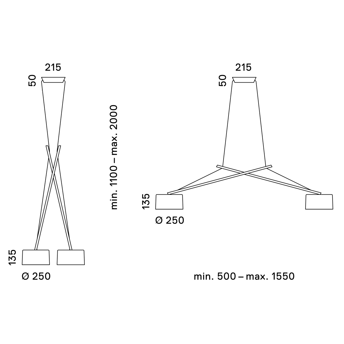Serien.lighting Twin LED Suspension, Maßzeichnung