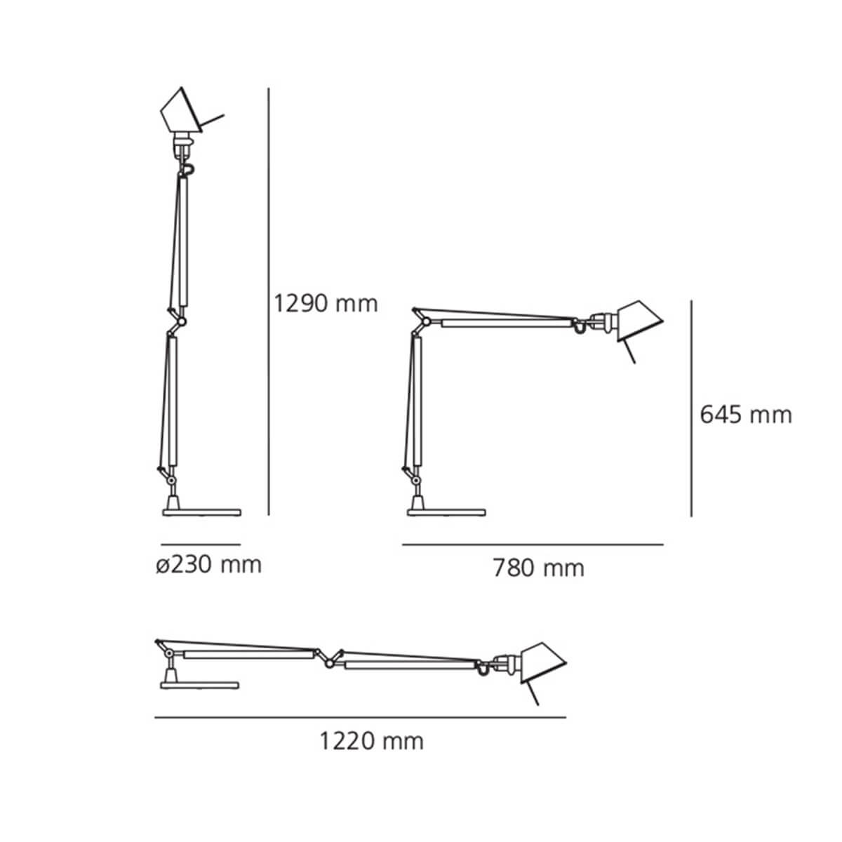 Artemide Tolomeo Tavolo LED Pure Integralis, Maßzeichnung
