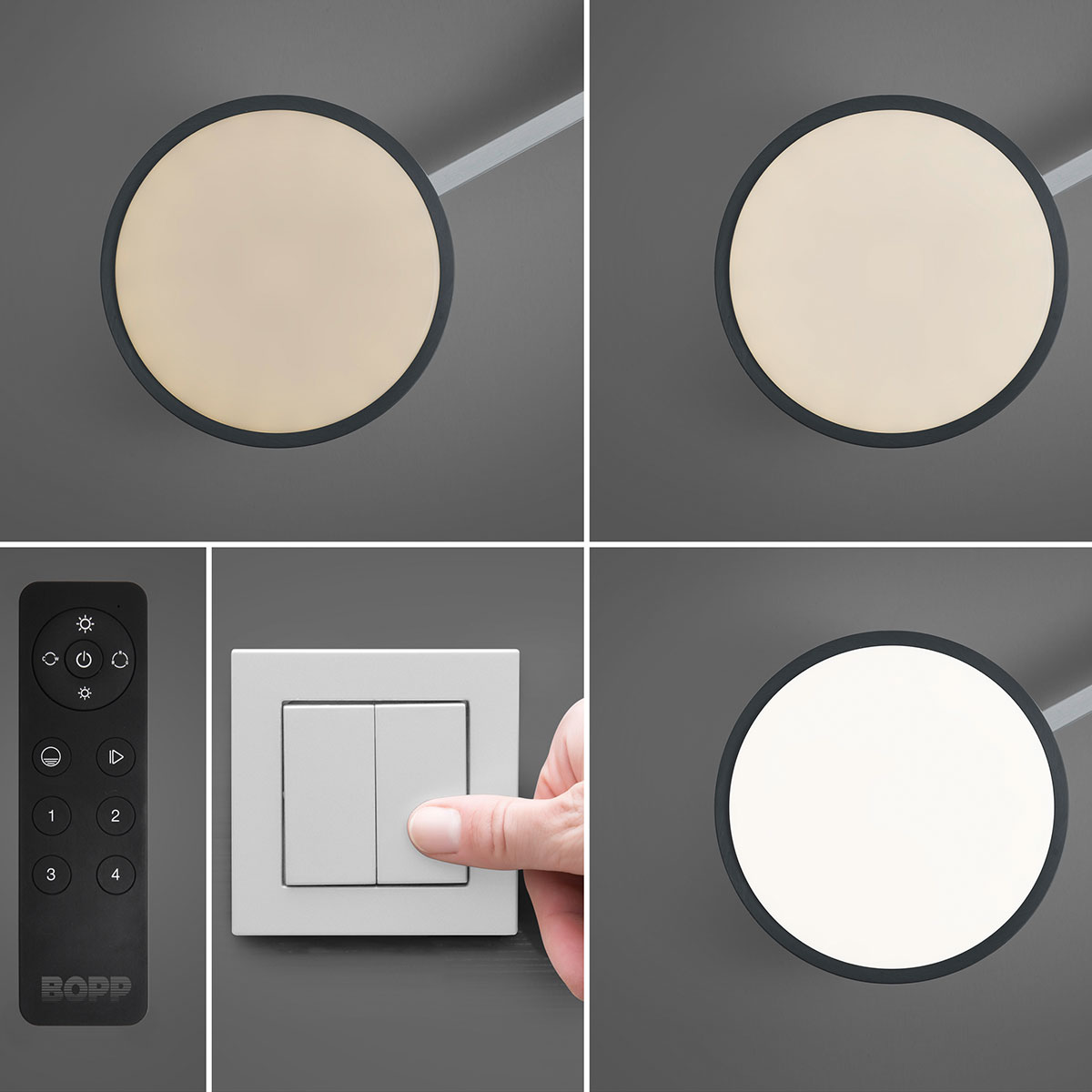 Bopp Plus Satellite LED Deckenleuchte, mit ZigBee, anthrazit / Nickel geschliffen, Steuerung der Lichtfarbe