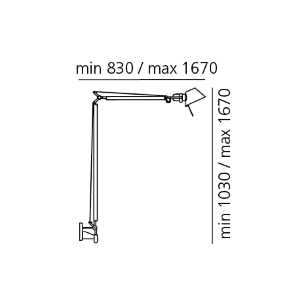 Artemide Tolomeo Braccio Parete, Maßzeichnung