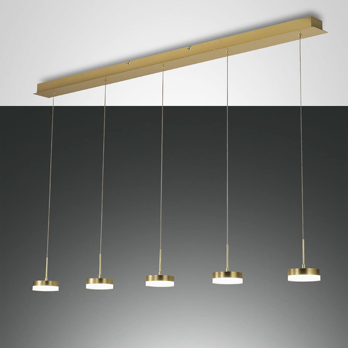 Fabas Luce Dunk LED Pendelleuchte, 5-flg., Messing satiniert