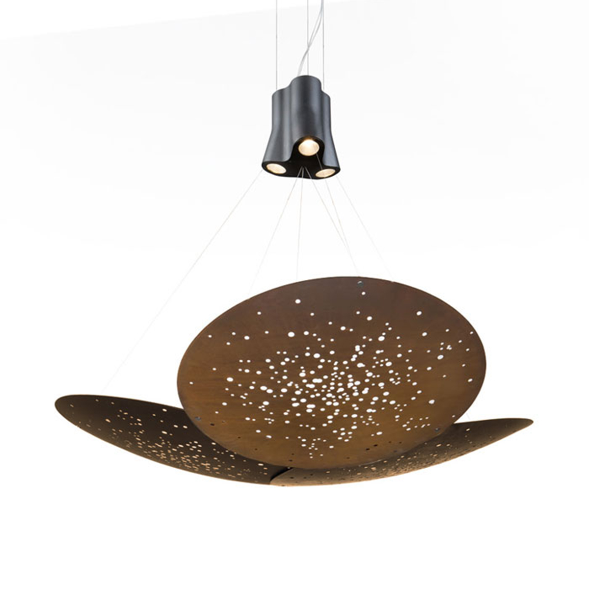 Fabbian Lens Pendelleuchte, 3-flg., Ø: 90 cm, rostfarben