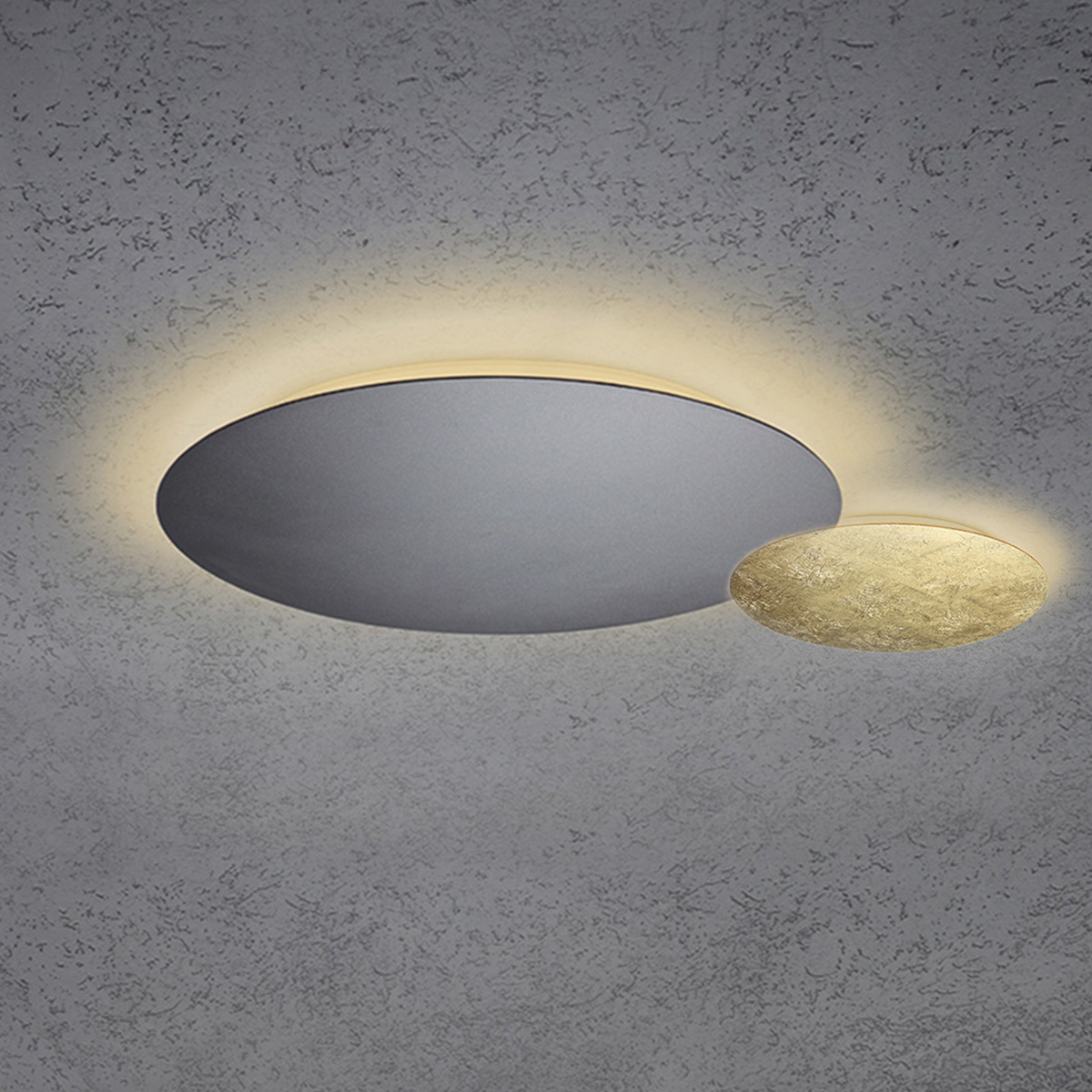 Escale Blade LED Wand- / Deckenleuchte, 2-flg., Ø 44 cm, anthrazit / Blattgold