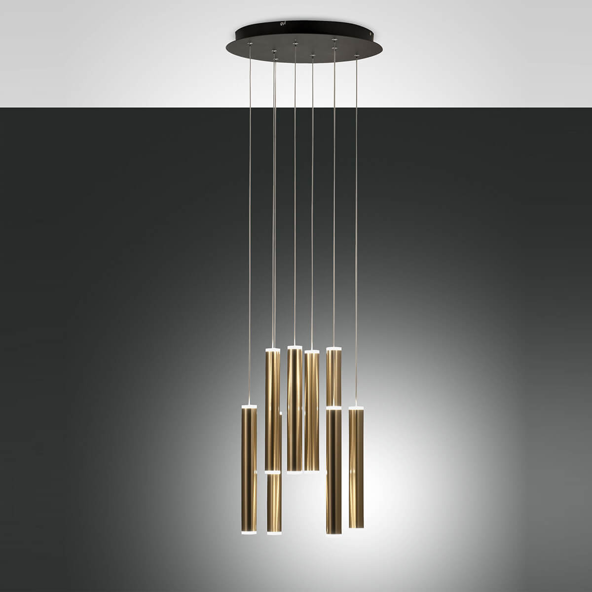 Fabas Luce Prado LED Pendelleuchte, 8-flg., mit Rondell, Messing satiniert
