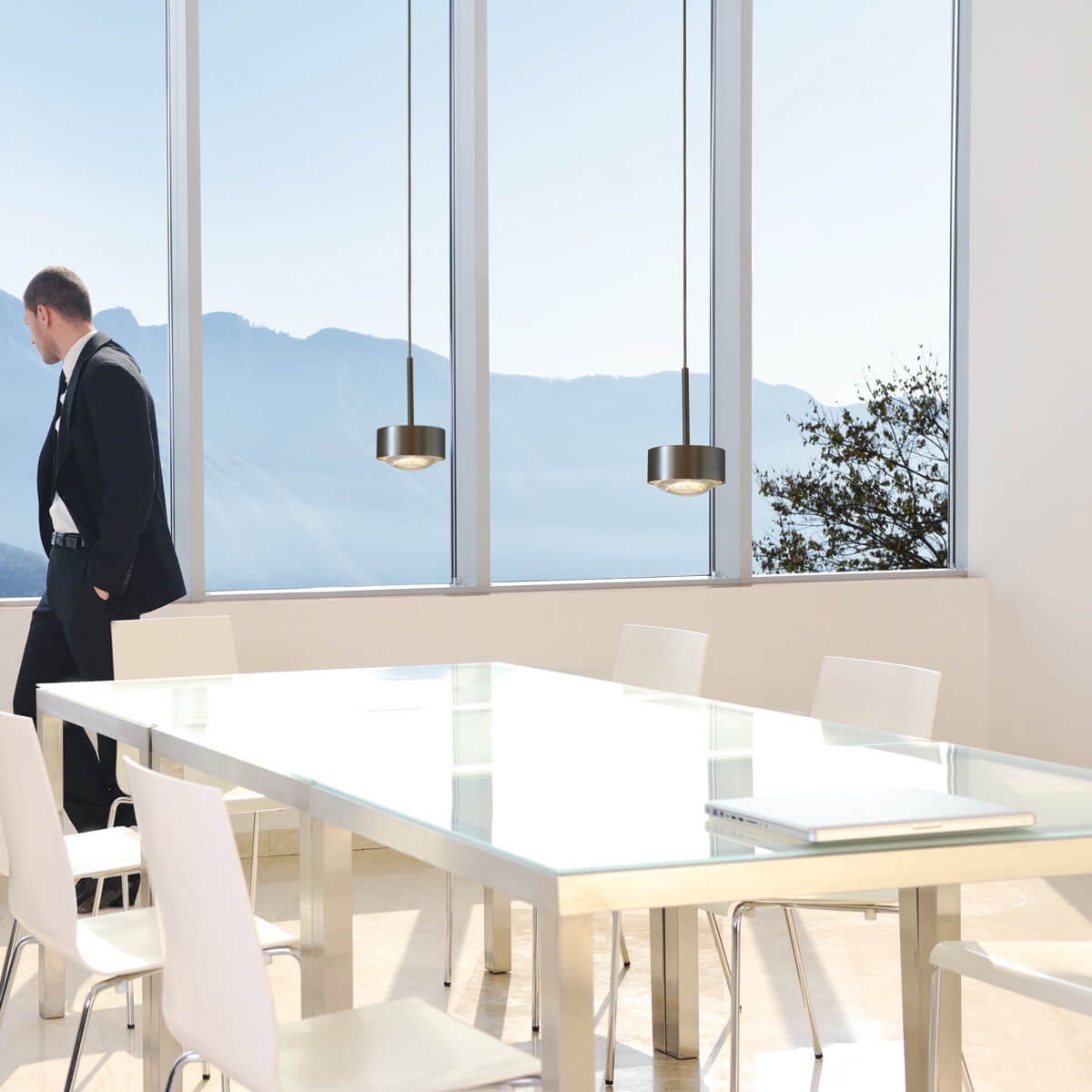 Top Light Puk Maxx Long One LED Pendelleuchte, Gehäuse, Nickel matt, mit Linse klar