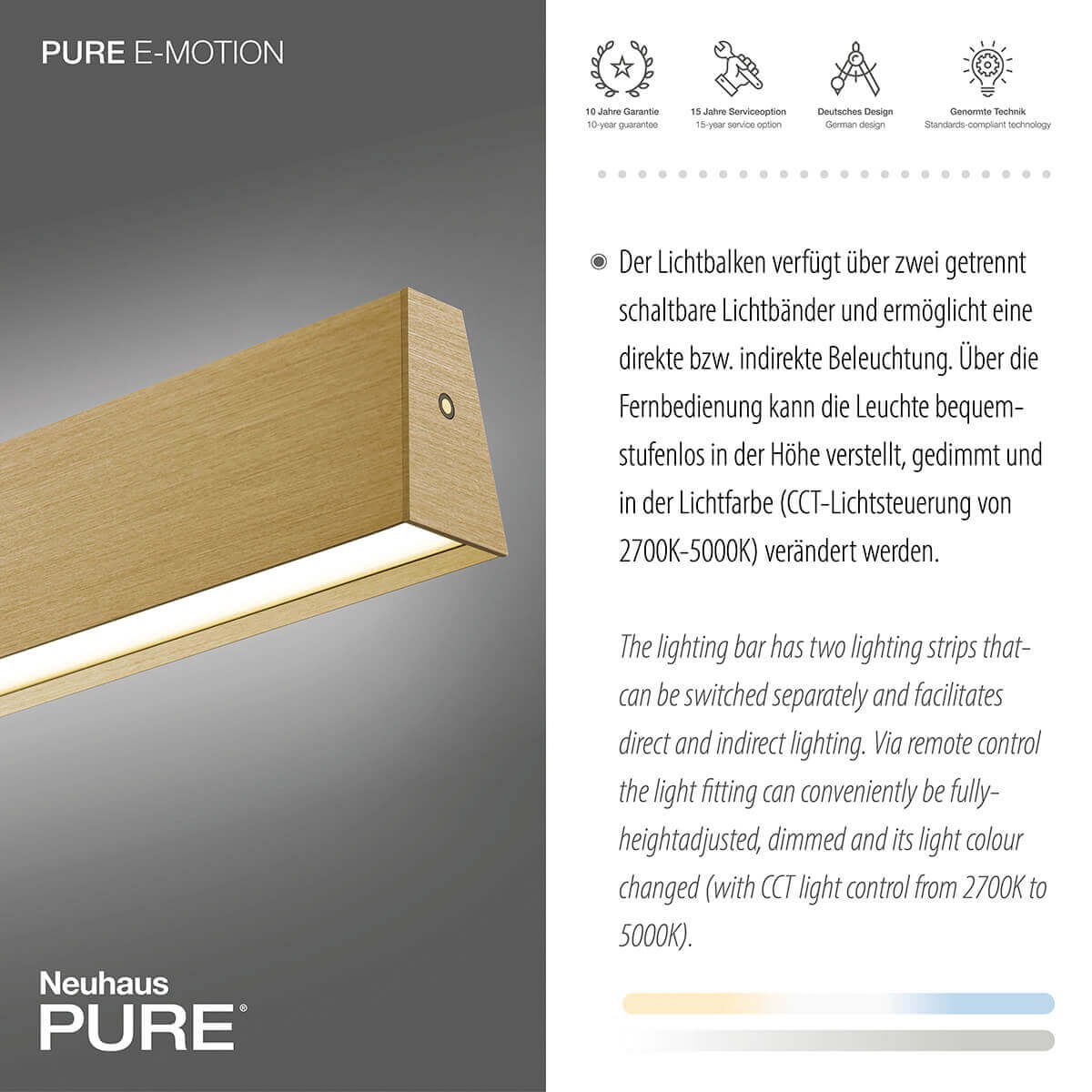 PURE E-Motion LED Pendelleuchte mit e-LIFT und CCT