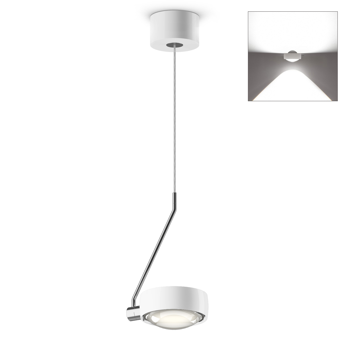 Occhio Sento E filo singolo var up LED Pendelleuchte, 2700 K, variabel, Chrom / weiß glänzend