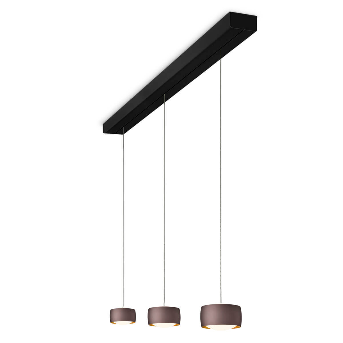 Oligo Grace LED Pendelleuchte, 3-flg., TW, unsichtbare Höhenverstellung, Baldachin: schwarz, Brazilian brown