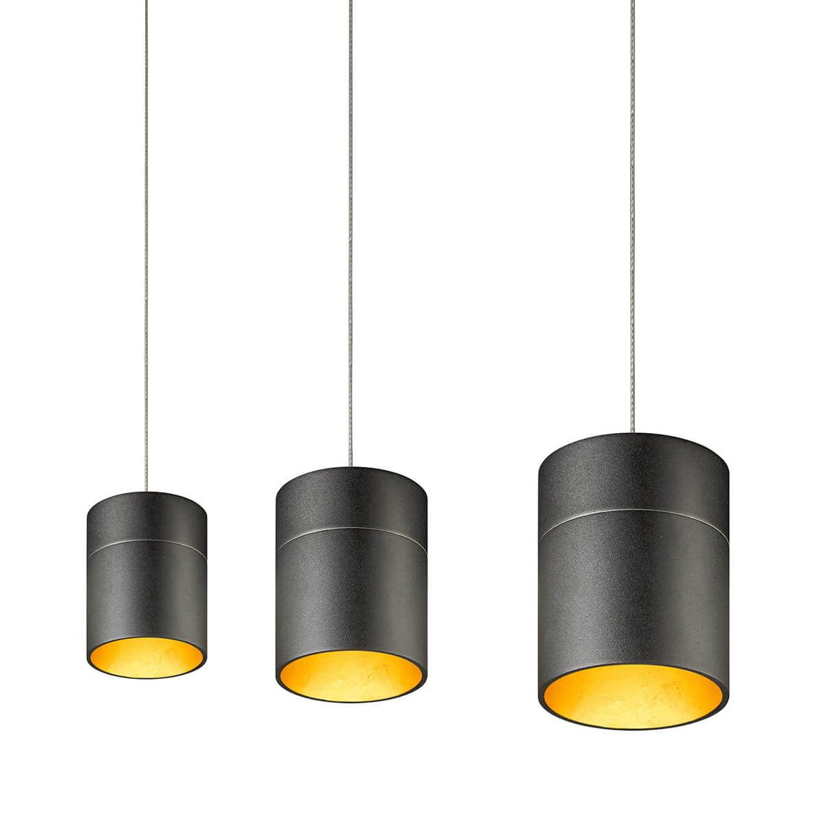 Oligo Tudor M LED Pendelleuchte, 3-flg., TW, unsichtbare Höhenverstellung, Baldachin: weiß matt, schwarz matt / Blattgold