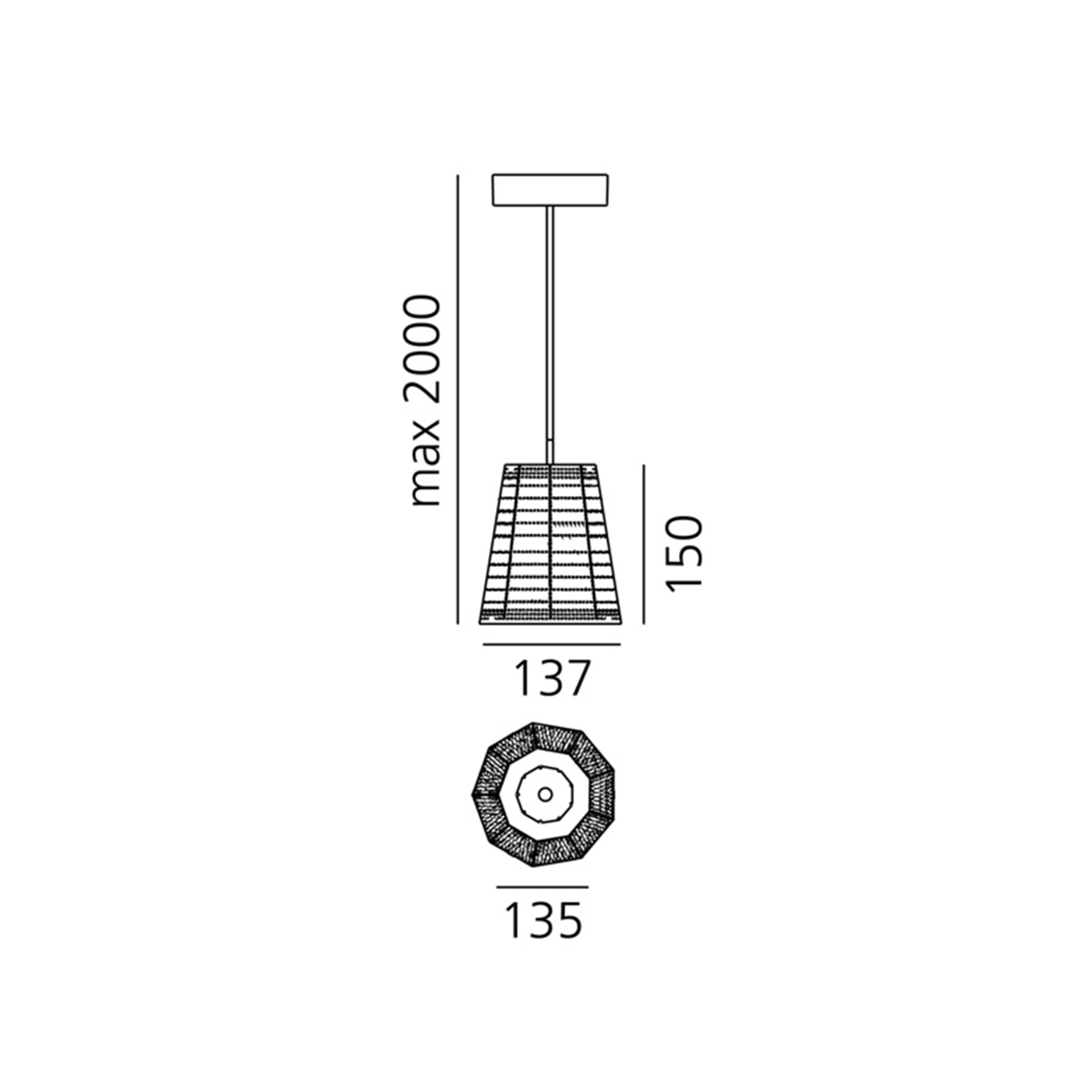 Artemide Null Vector Beta Sospensione, Abverkaufsware, Maßzeichnung