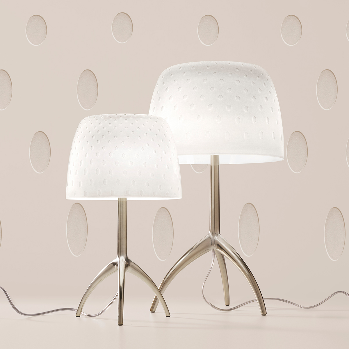 Foscarini Lumiere 30th Grande Tavolo und Lumiere 30th Piccola Tavolo, champagner / bulles (Bläschendekor)