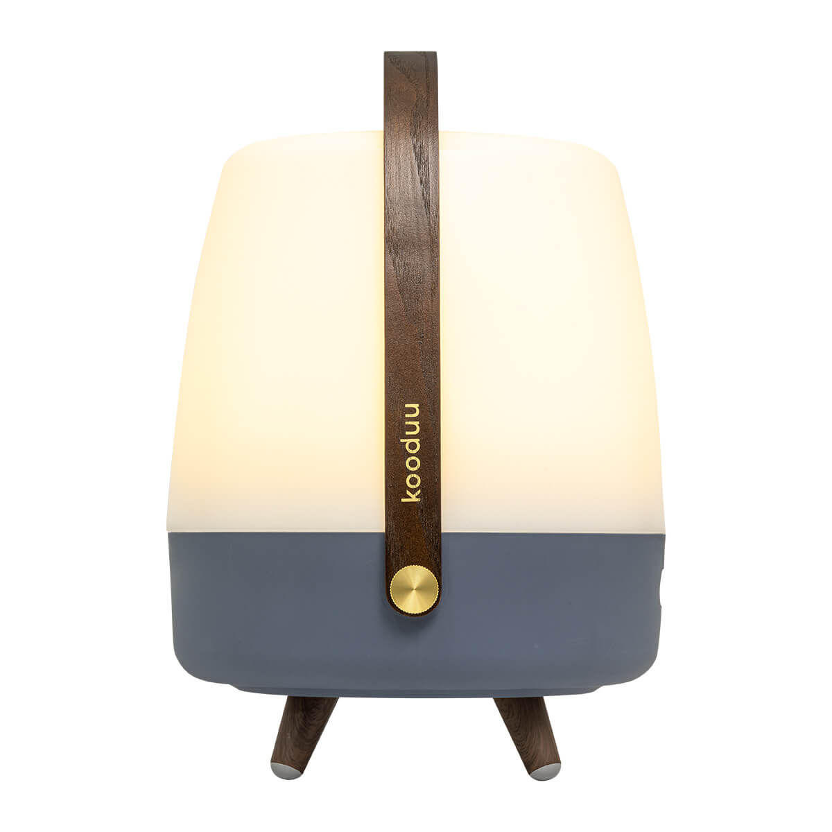 Kooduu Lite-up Play 2.0 LED Akkuleuchte & Bluetooth Lautsprecher, Ocean blue (dunkelblau), Seitansicht (eingeschaltet)