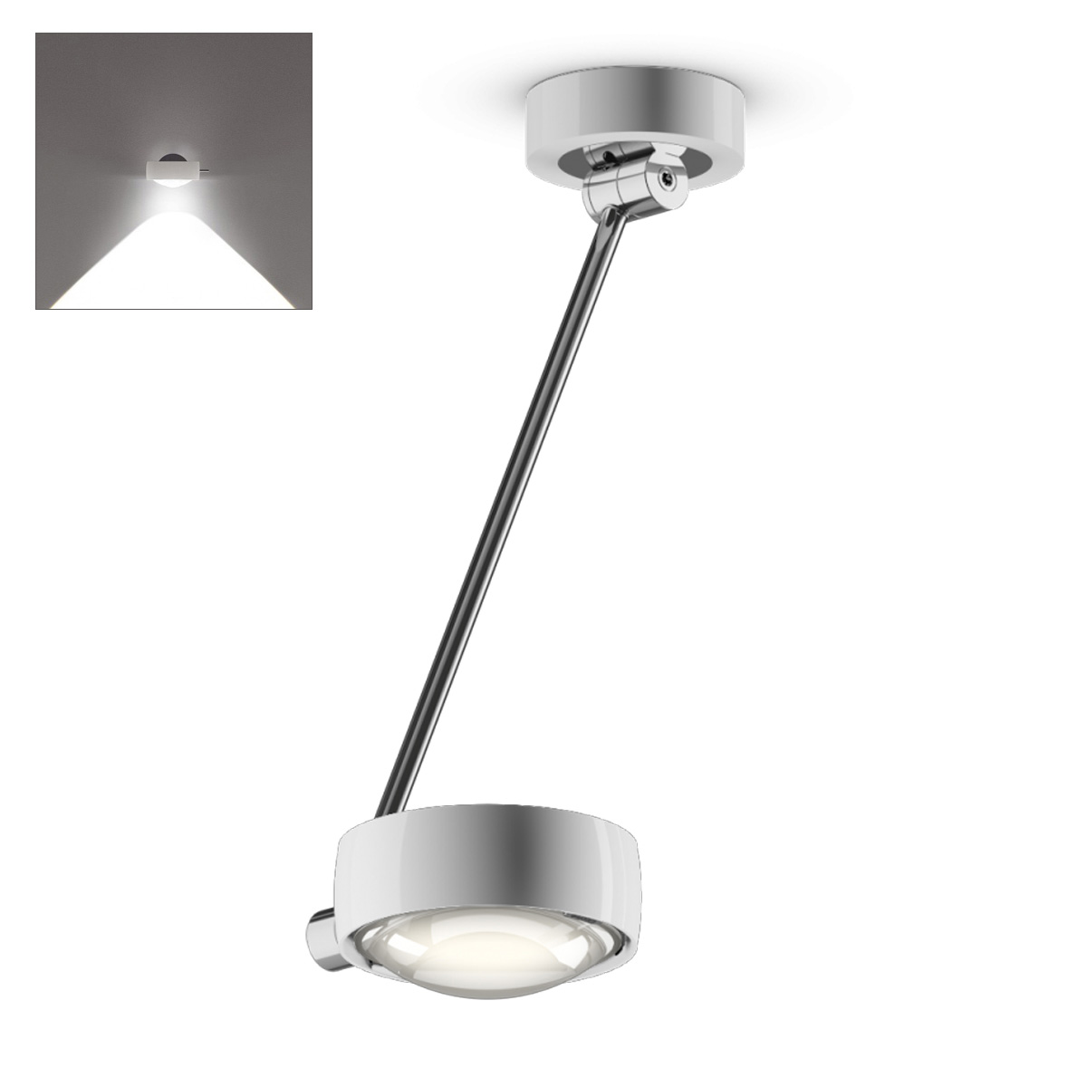 Occhio Sento C soffitto singolo up LED Deckenleuchte, 40 cm, 2700 K, Chrom / weiß glänzend