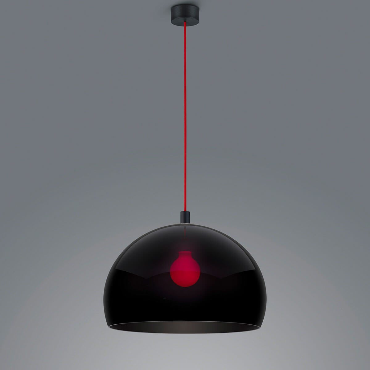 Helestra Doro Pendelleuchte, Ø: 40 cm, Kabel: rot, schwarz matt / Acrylglas schwarz