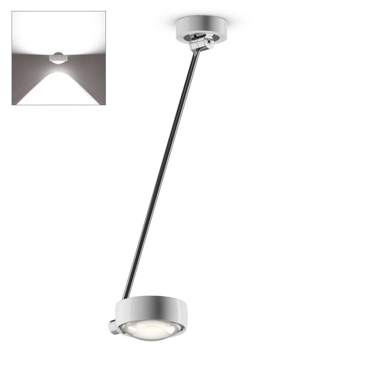 Occhio Sento E soffitto singolo up LED Deckenleuchte, 60 cm, 2700 K, Chrom / weiß glänzend