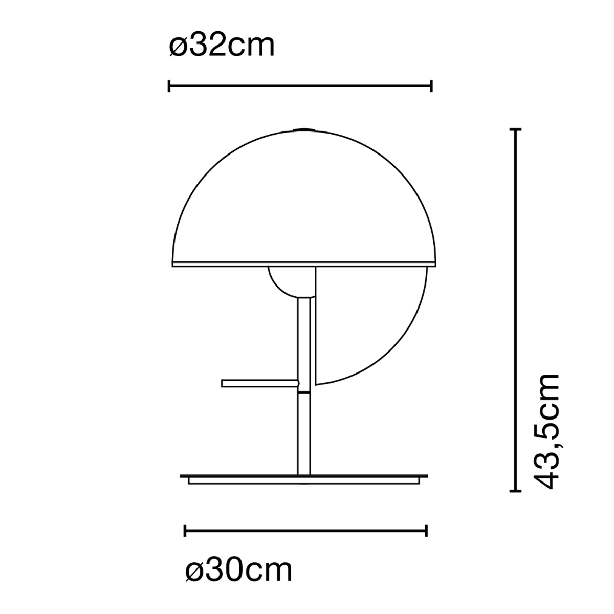 Marset Theia M LED Tischleuchte, Maßzeichnung