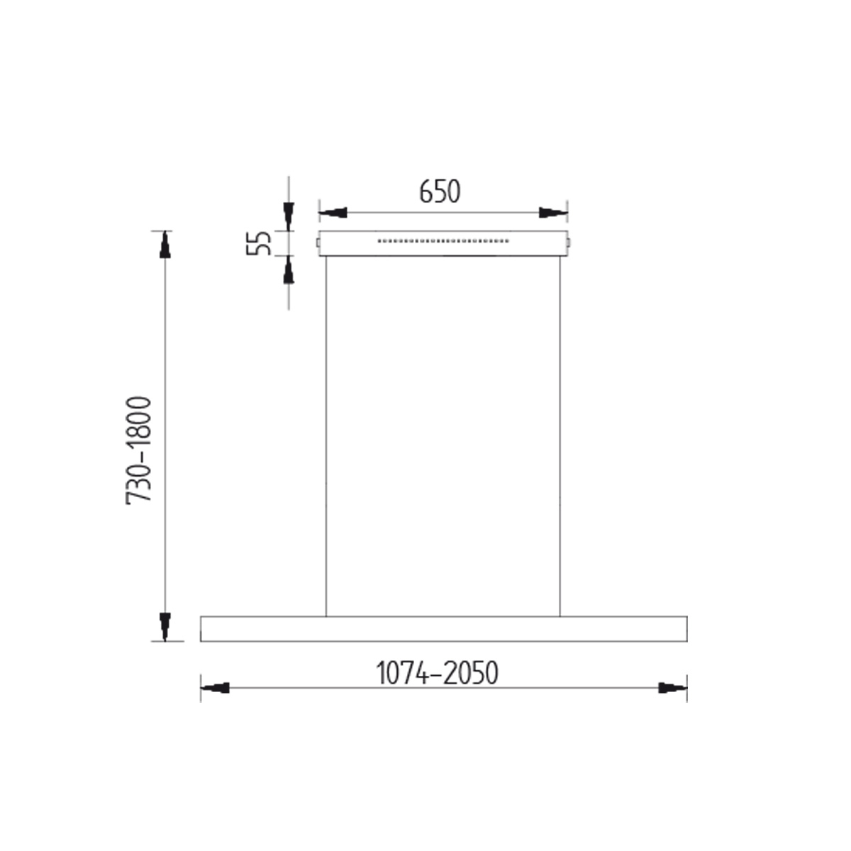 Knapstein Lara-L205 LED Pendelleuchte, stufenlos höhenverstellbar, Maßzeichnung