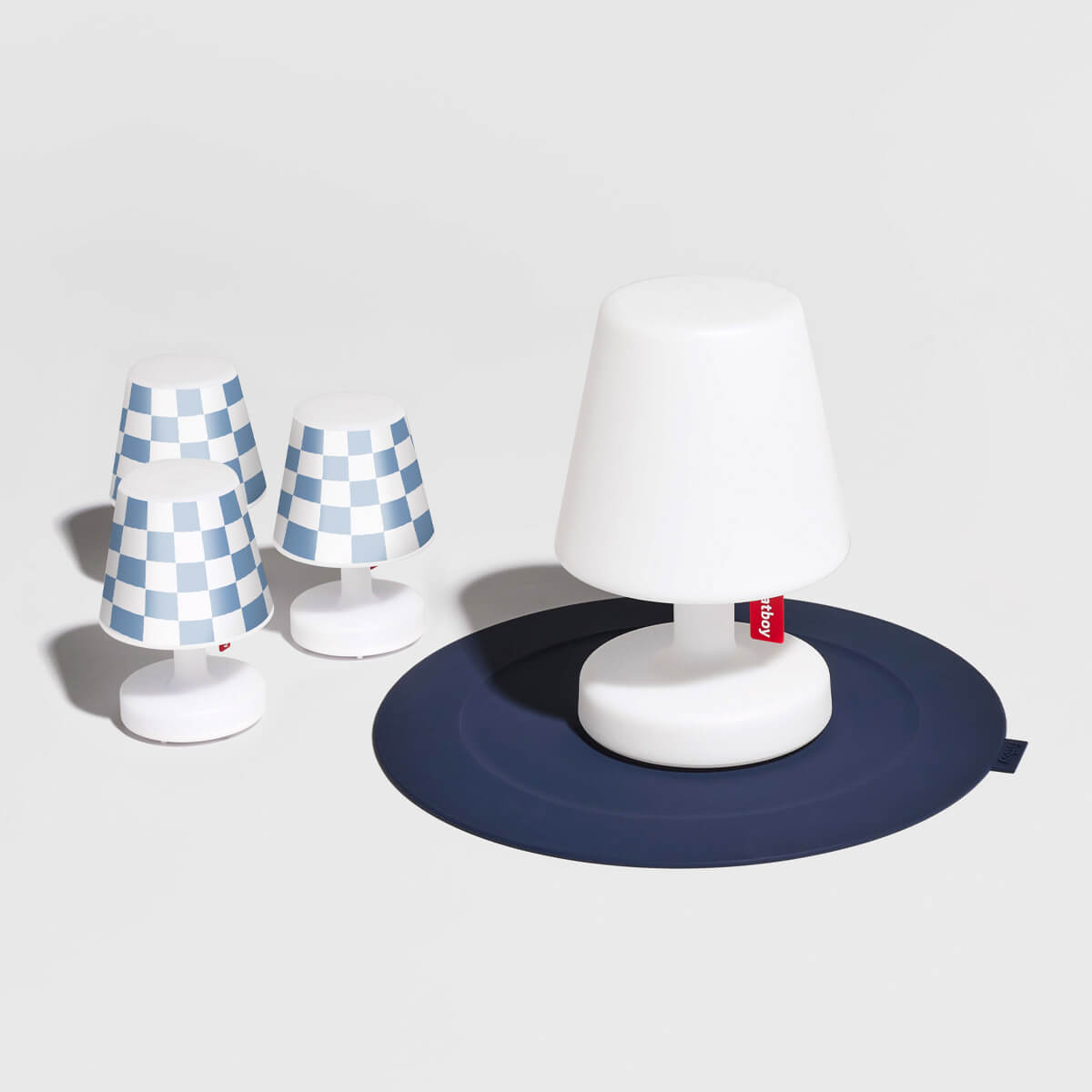 Fatboy Edison the Mini LED Akkuleuchte, 3er-Set, mit Mini Cappie Set Wave Ground, blau-weiß