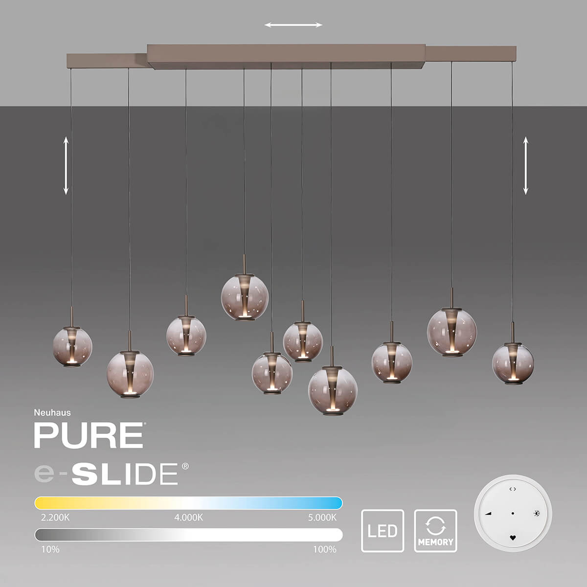 PURE E-Infinity Pendelleuchte mit e-SLIDE und CCT