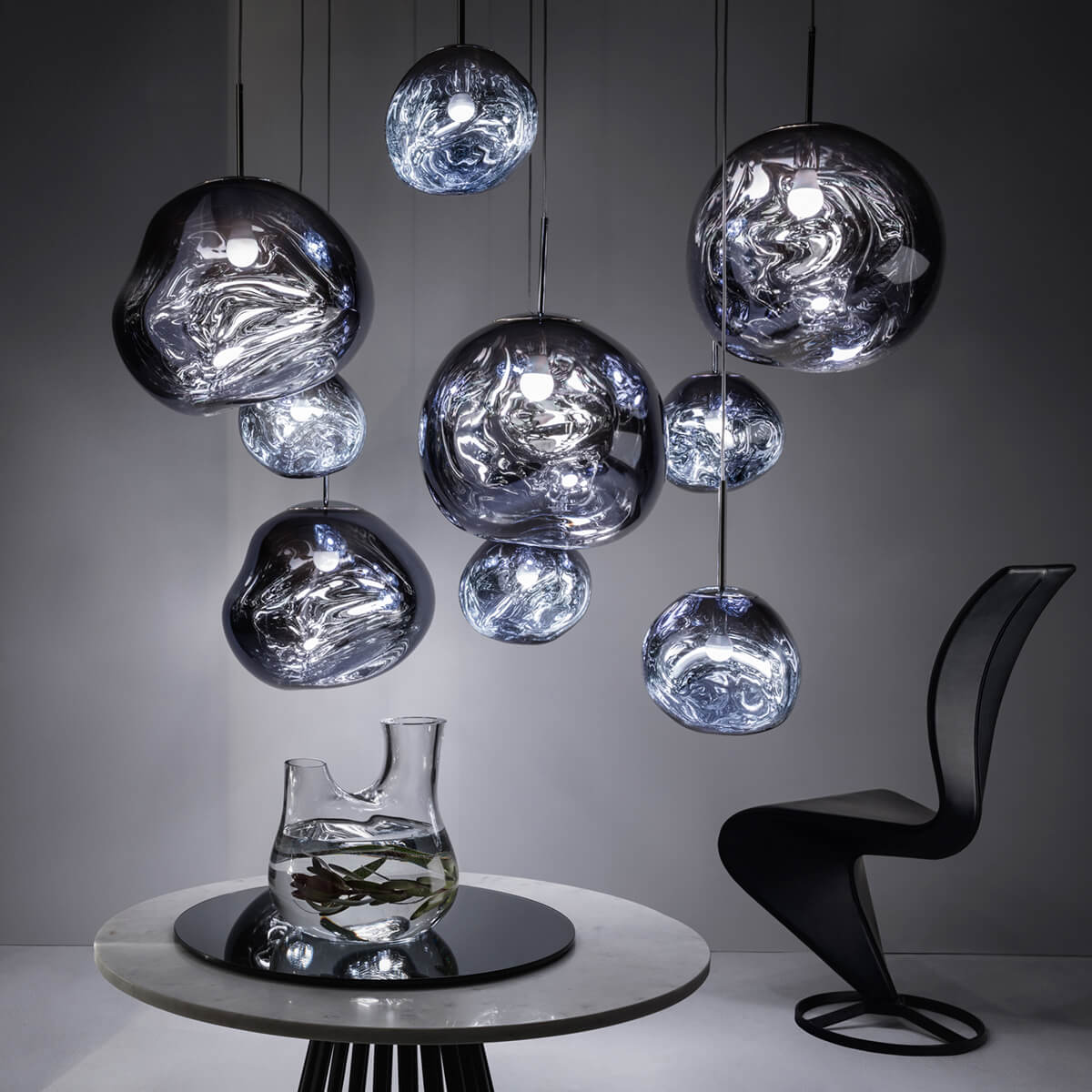 Tom Dixon Melt Mini LED Pendelleuchte und Melt LED Pendelleuchte, smoke
