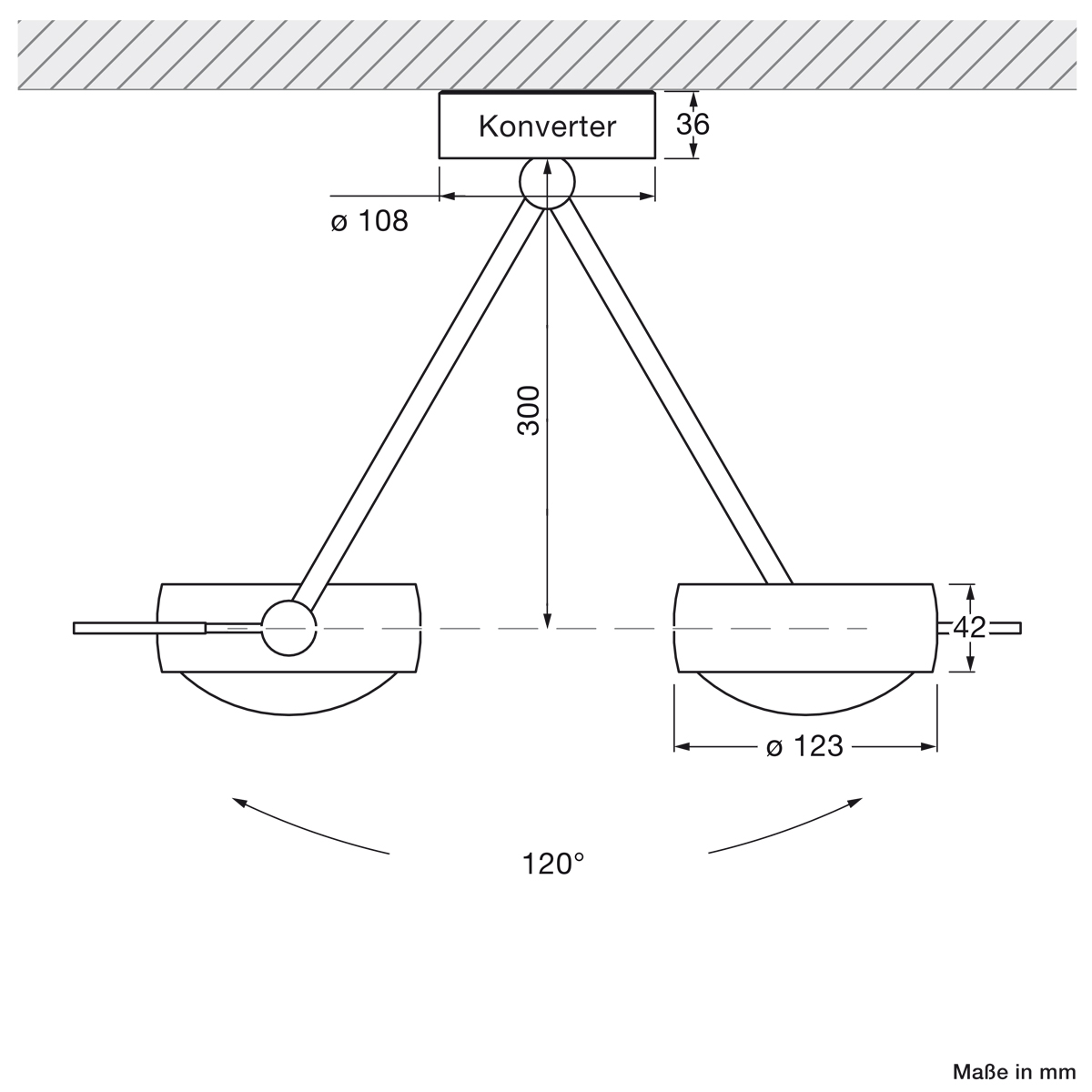 Occhio Sento E soffitto due up LED Deckenleuchte, 30 cm, 2700 K, Maßzeichnung