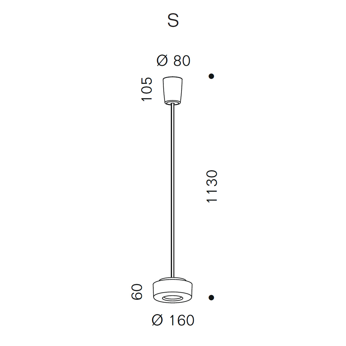 Serien.lighting Curling Suspension Tube S LED Pendelleuchte, Acrylglasschirm, Maßzeichnung