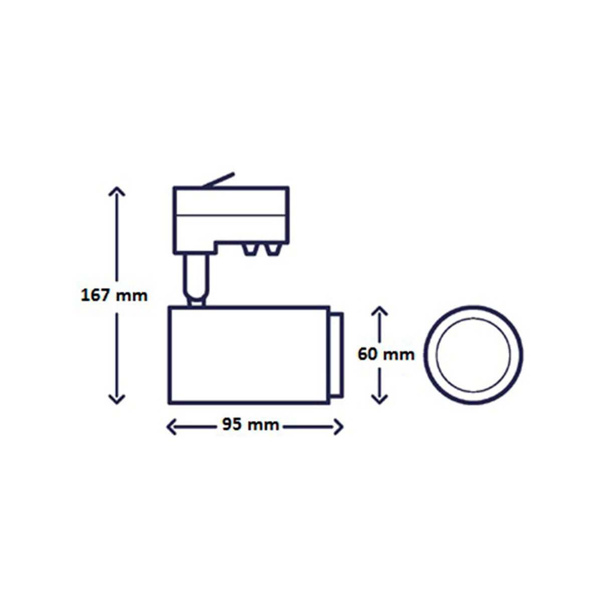 Interlight Camita ColourDrop 10W Tracklight LED Schienenstrahler, Maßzeichnung