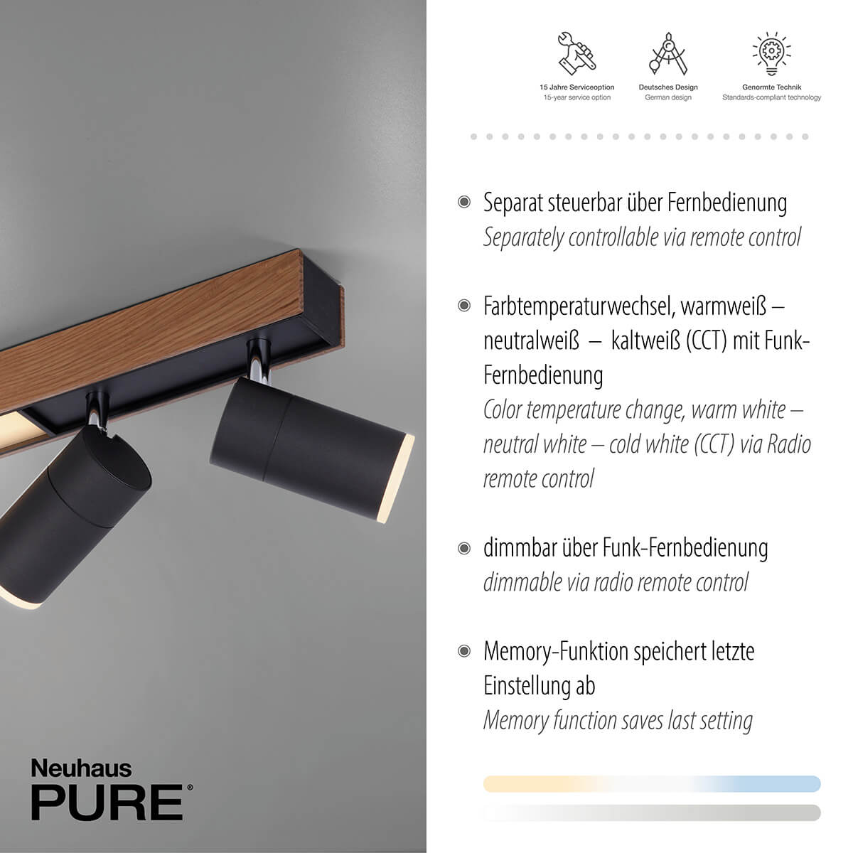 PURE Lines Spot LED Deckenstrahler mit CCT