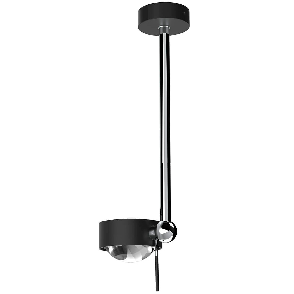 Top Light Puk Mini Side Single Ceiling Deckenleuchte, 30 cm, Gehäuse, schwarz matt / Chrom, mit Linse klar / Glas satiniert (nicht inbegriffen)