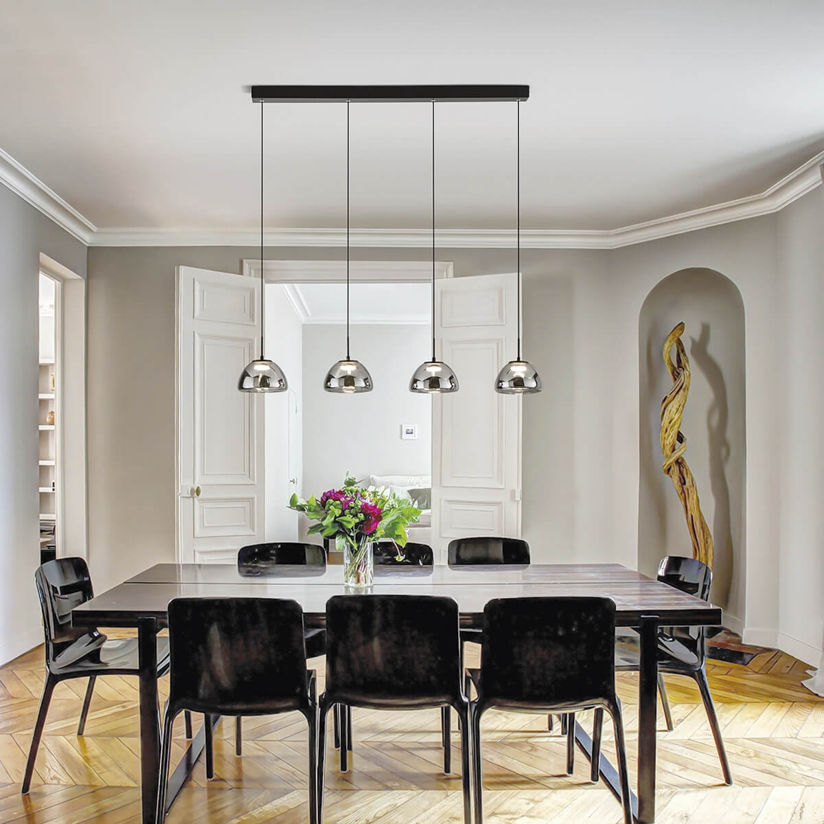 Fabas Luce Lucille LED Pendelleuchte, 4-flg., grau