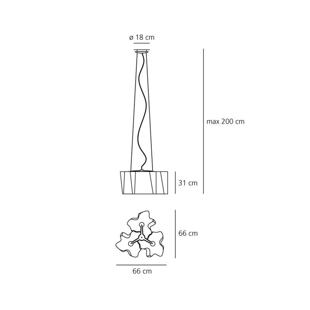 Artemide Design Logico Sospensione 3x120°, Maßzeichnung