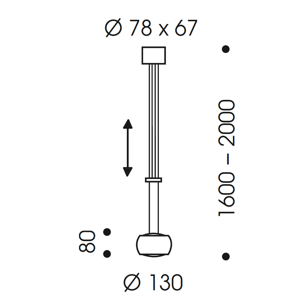 Oligo Grace LED Pendelleuchte, Maßzeichnung