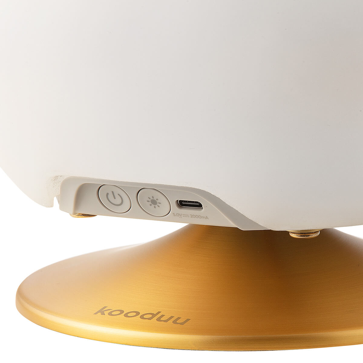 Kooduu Atmos LED Akkuleuchte, Bluetooth Lautsprecher & Weinkühler, Messing, Bedienfeld