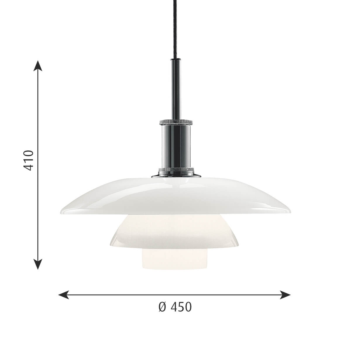 Louis Poulsen PH 4½-4 Glas Pendelleuchte, Maßzeichnung