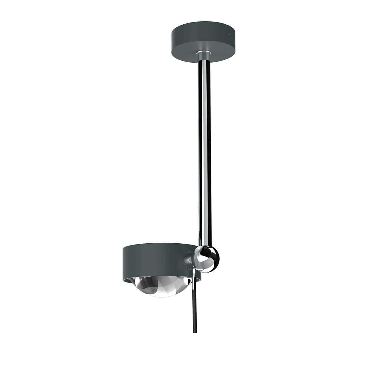 Top Light Puk Mini Side Single Ceiling LED Deckenleuchte, 20 cm, Gehäuse, anthrazitgrau lackiert / Chrom, mit Linse klar / Glas satiniert (nicht inbegriffen)