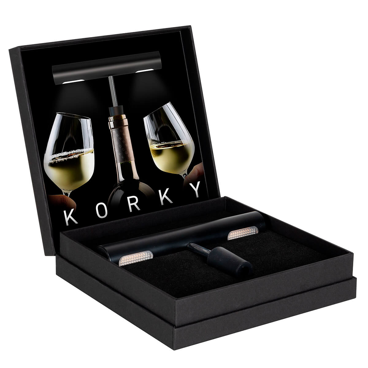 Sompex Korky LED Akkuleuchte & Flaschenaufsatz, schwarz, mit Geschenkverpackung