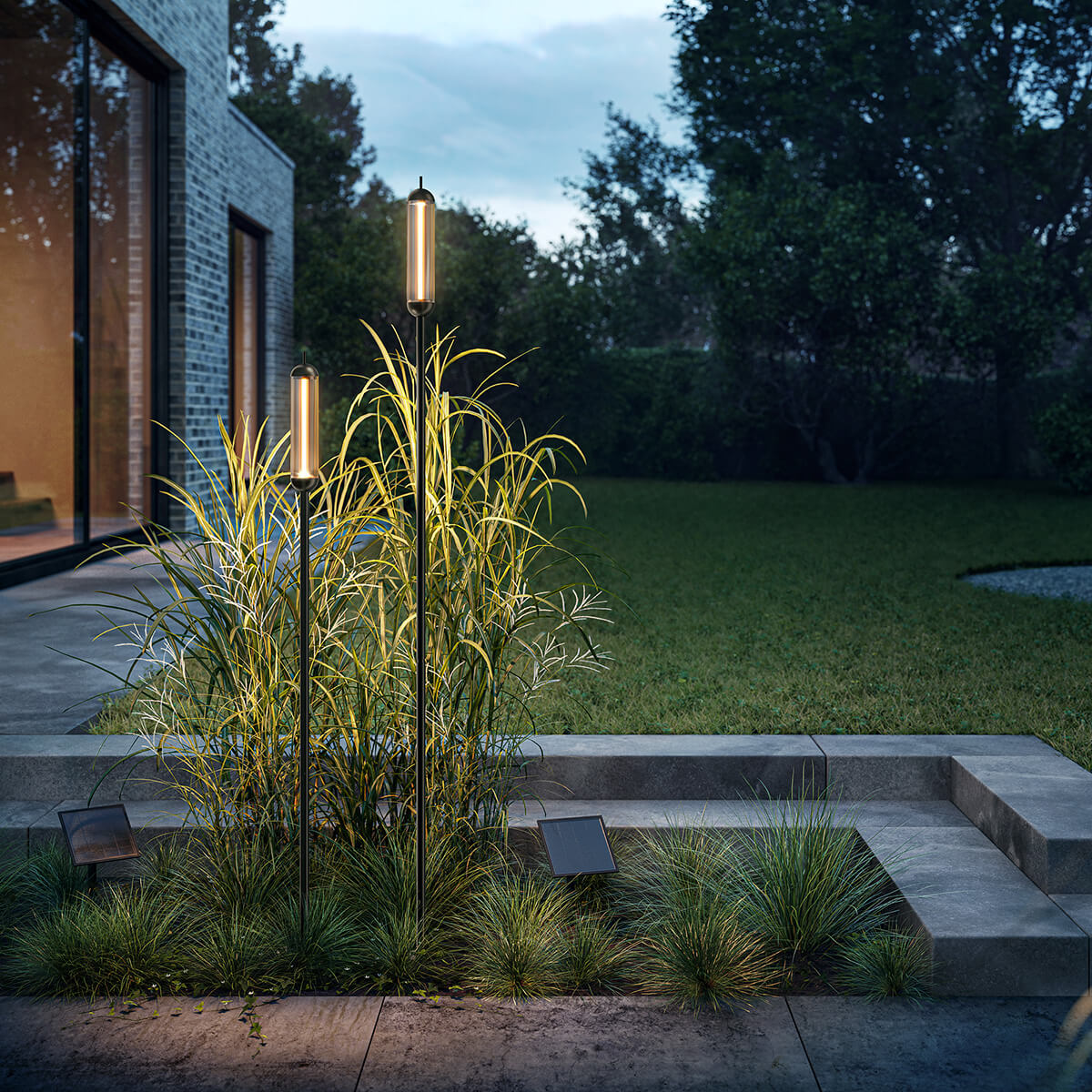 IP44.DE Reed solar LED Solarleuchte mit Erdspieß, Höhe: 125 cm und Höhe: 150 cm, deep black (schwarz)