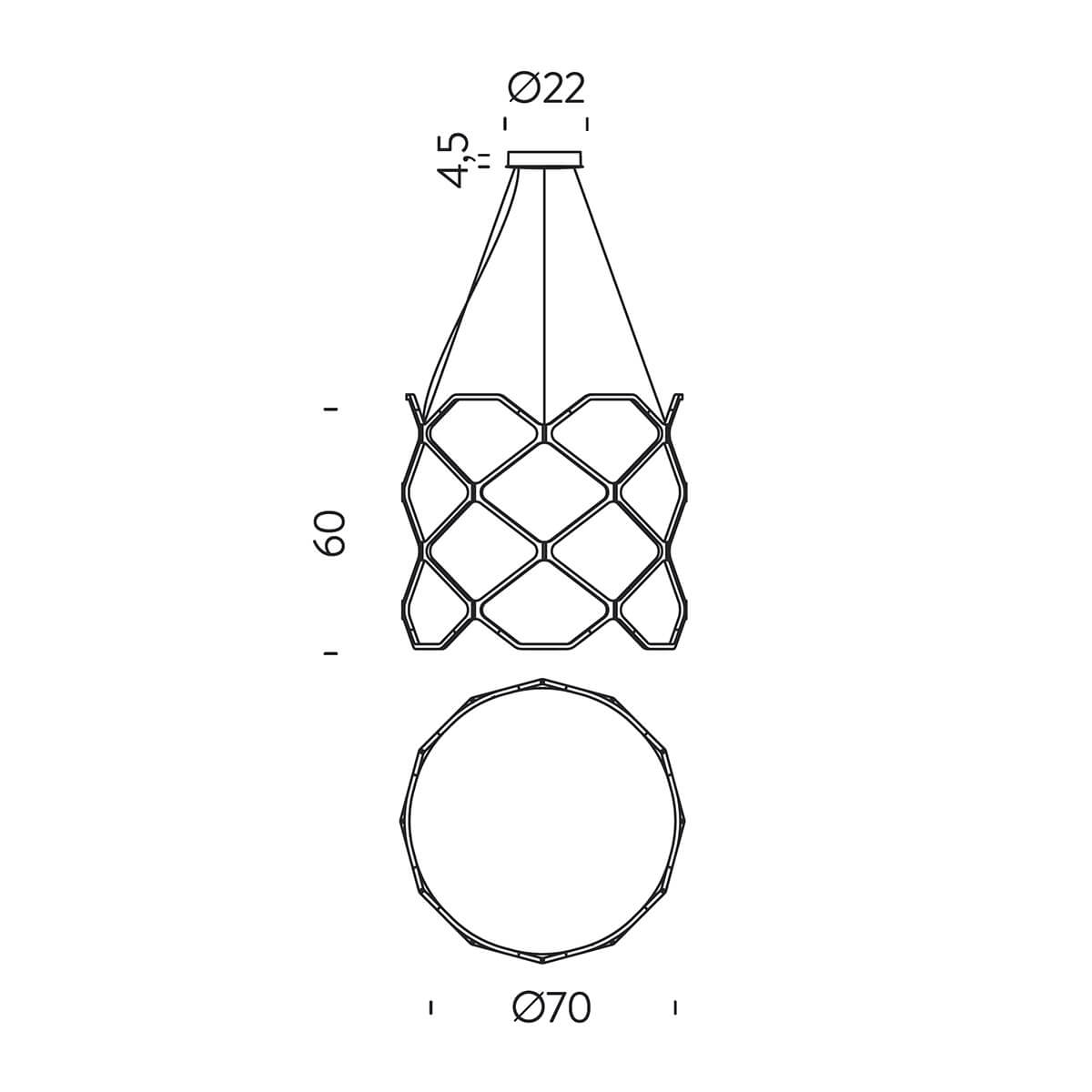Nemo Titia LED Sospensione, Maßzeichnung