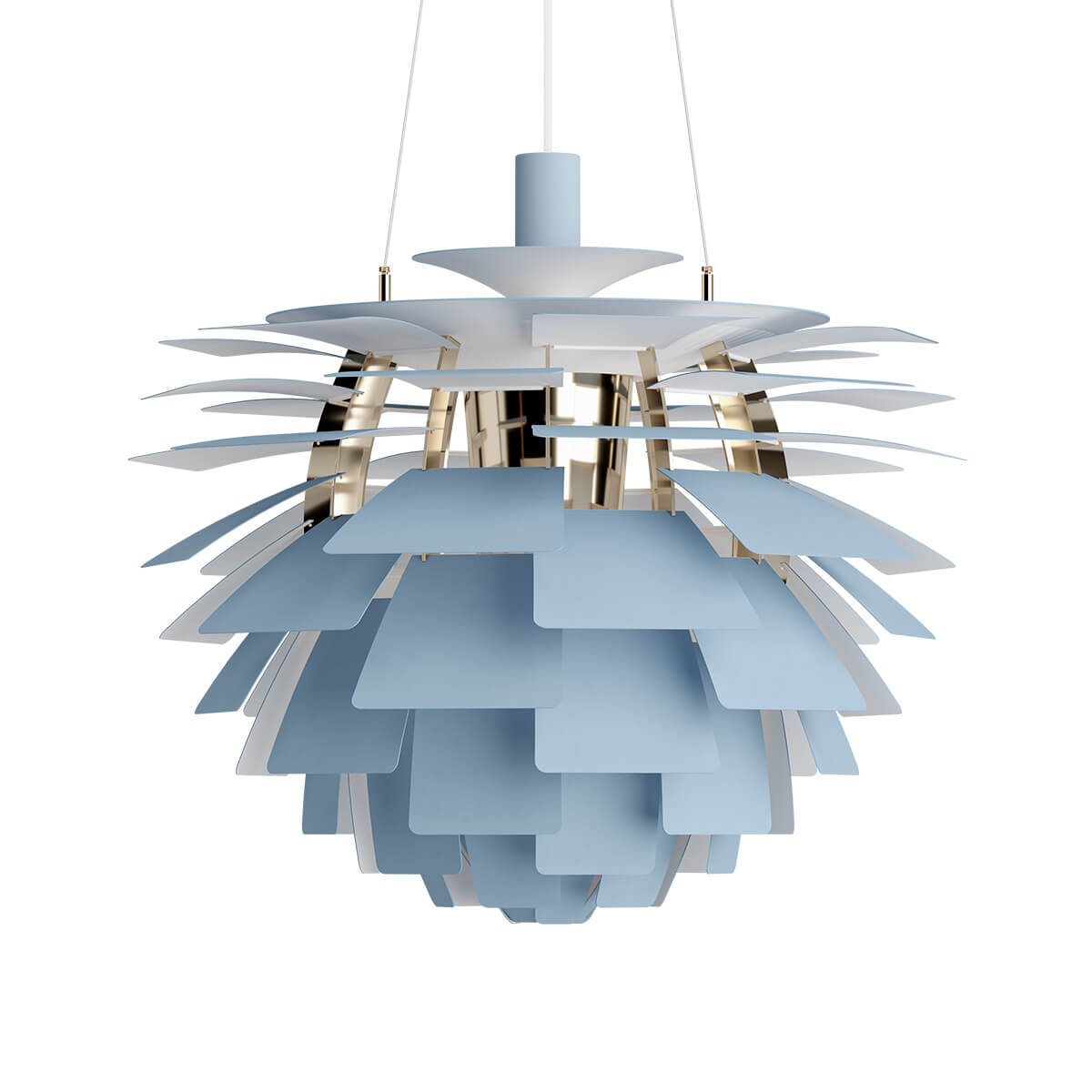 Louis Poulsen PH Artichoke 600 Pendelleuchte, Ø: 60 cm, Dusty blue / Messing (ausgeschaltet)