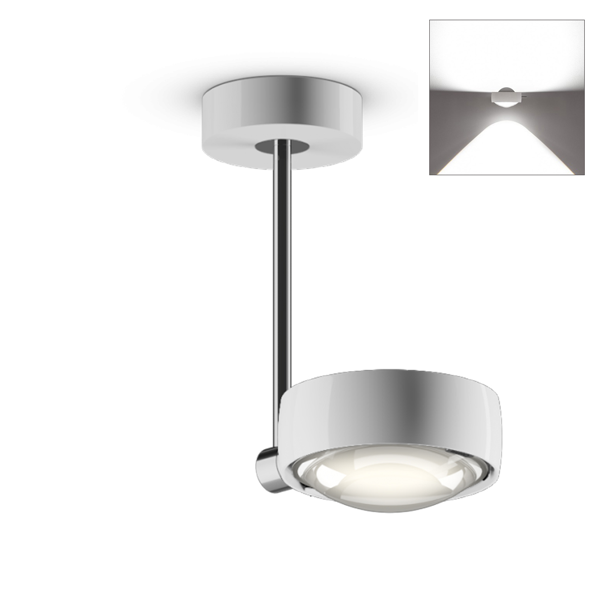 Occhio Sento E faro up LED Deckenleuchte, 2700 K, 20 cm, Chrom / weiß glänzend
